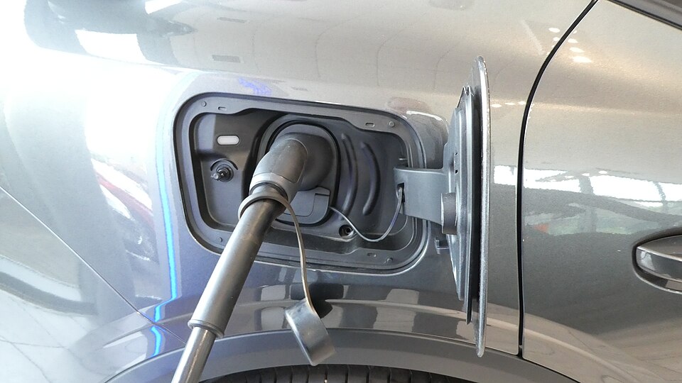 Close-up of a Type 2 EV charging cable and connector