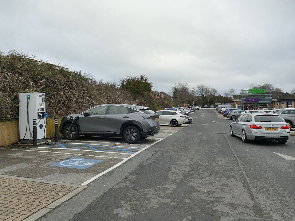 Row of EV charging points at a shopping centre