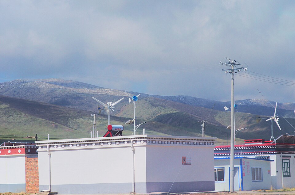 Rural village powered by wind and solar installations