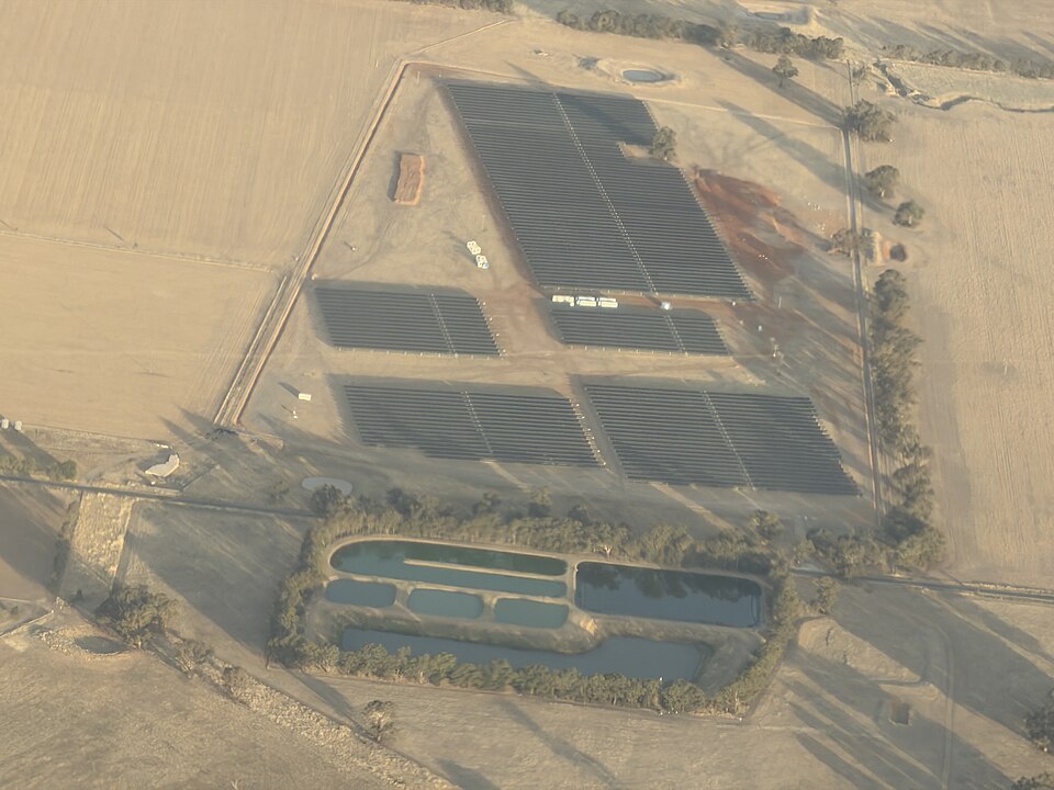Aerial view of a utility-scale solar farm