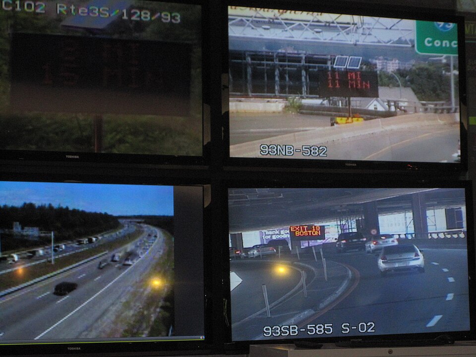 Highway operations center displaying real-time traffic data