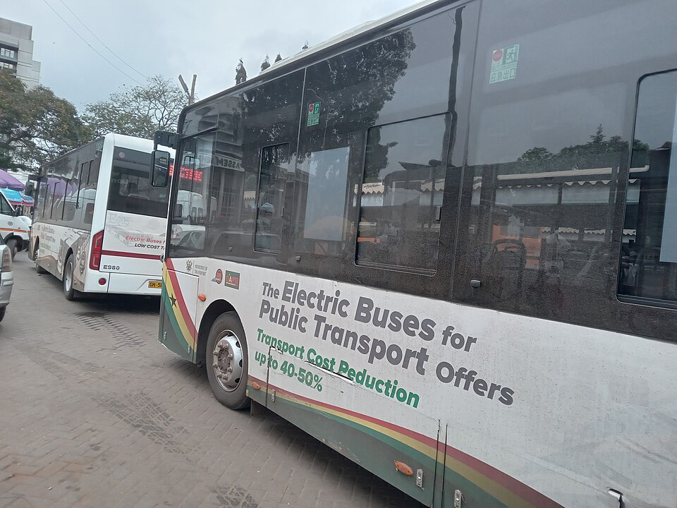 Electric public transport bus on a city route