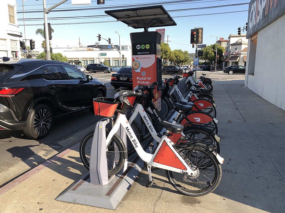 Bike-share station near a public transit stop